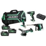HiKOKI Батериски сет 18V од брусилка, SDS + чекан,ударна дупчалка и дупчалка/одвртувач и 5x5Ah батер